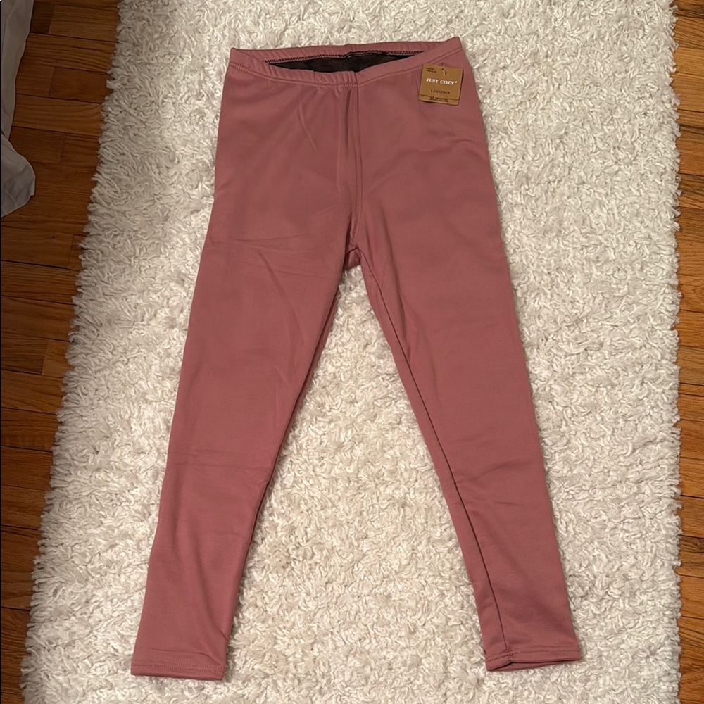 Pink Tapered Leggings with Elastic Waistband and Fleece Lining